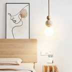 Modern Travertine and Mahogany Pendant Light - NaturaLuxe