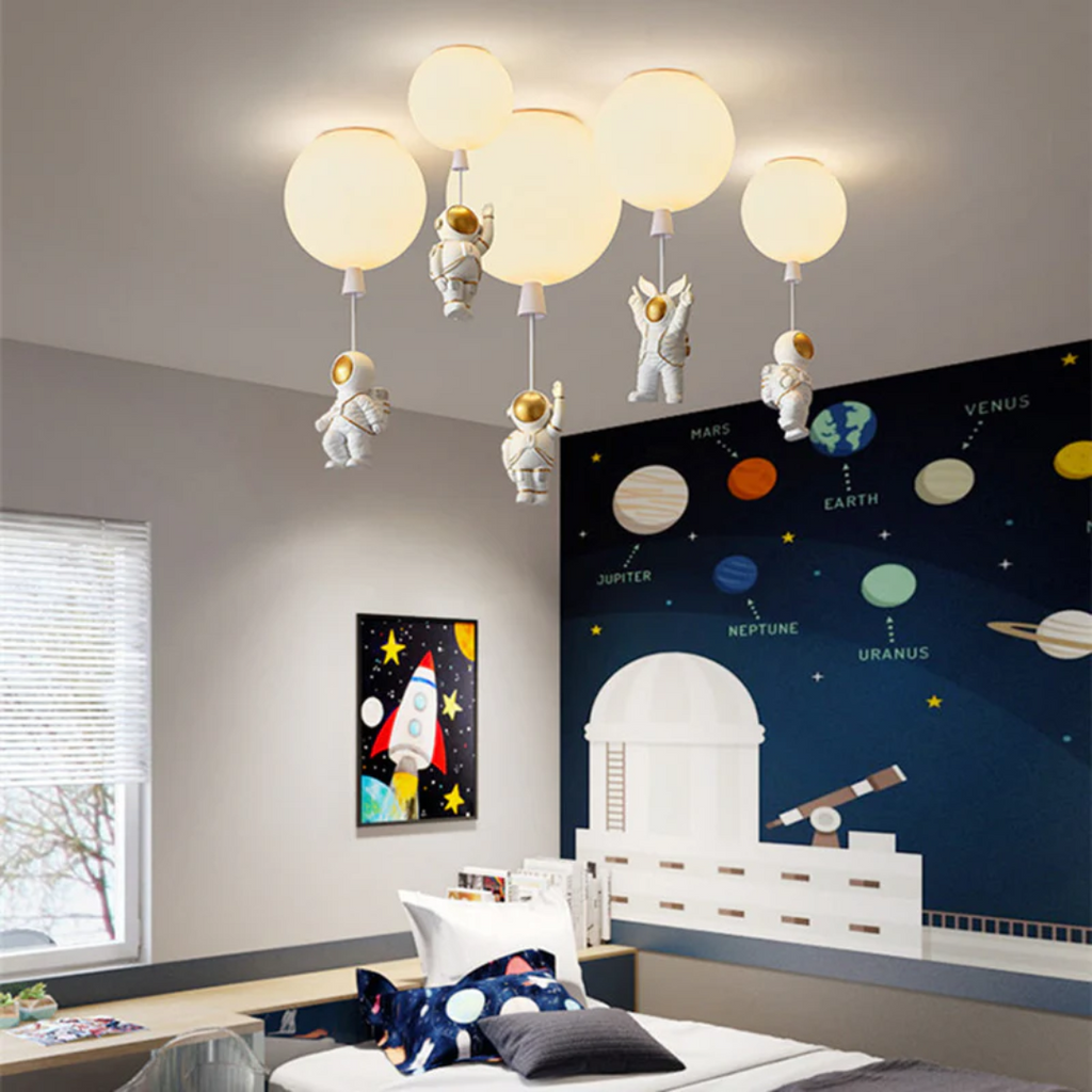 Trendy Moon/Astronaut Kids Room LED Ceiling Lamp - CosmoGlow