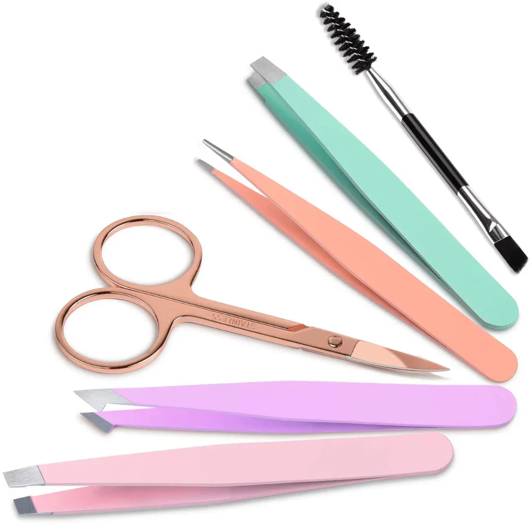 Precision Tweezers Set – 6-piece Eyebrow Kit with Travel Case