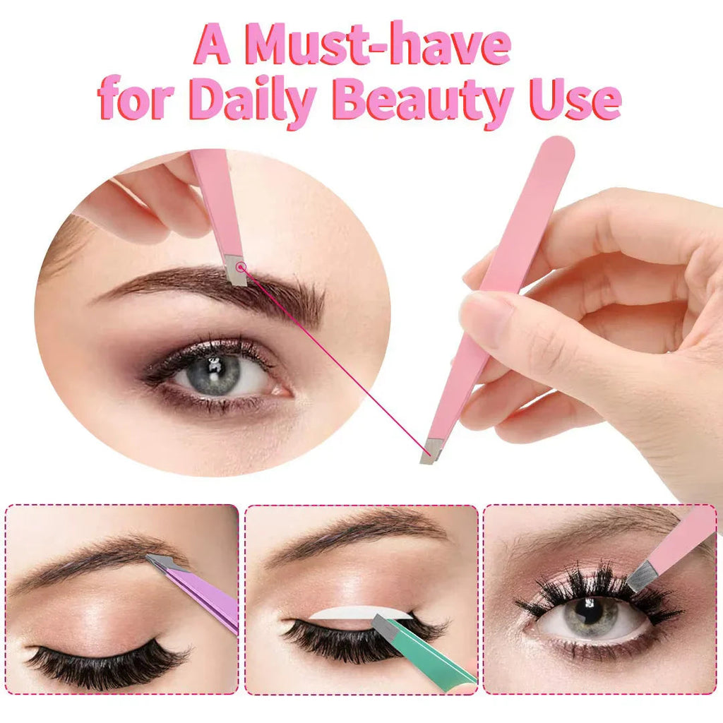 Precision Tweezers Set – 6-piece Eyebrow Kit with Travel Case