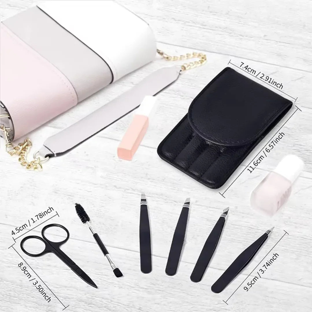 Precision Tweezers Set – 6-piece Eyebrow Kit with Travel Case