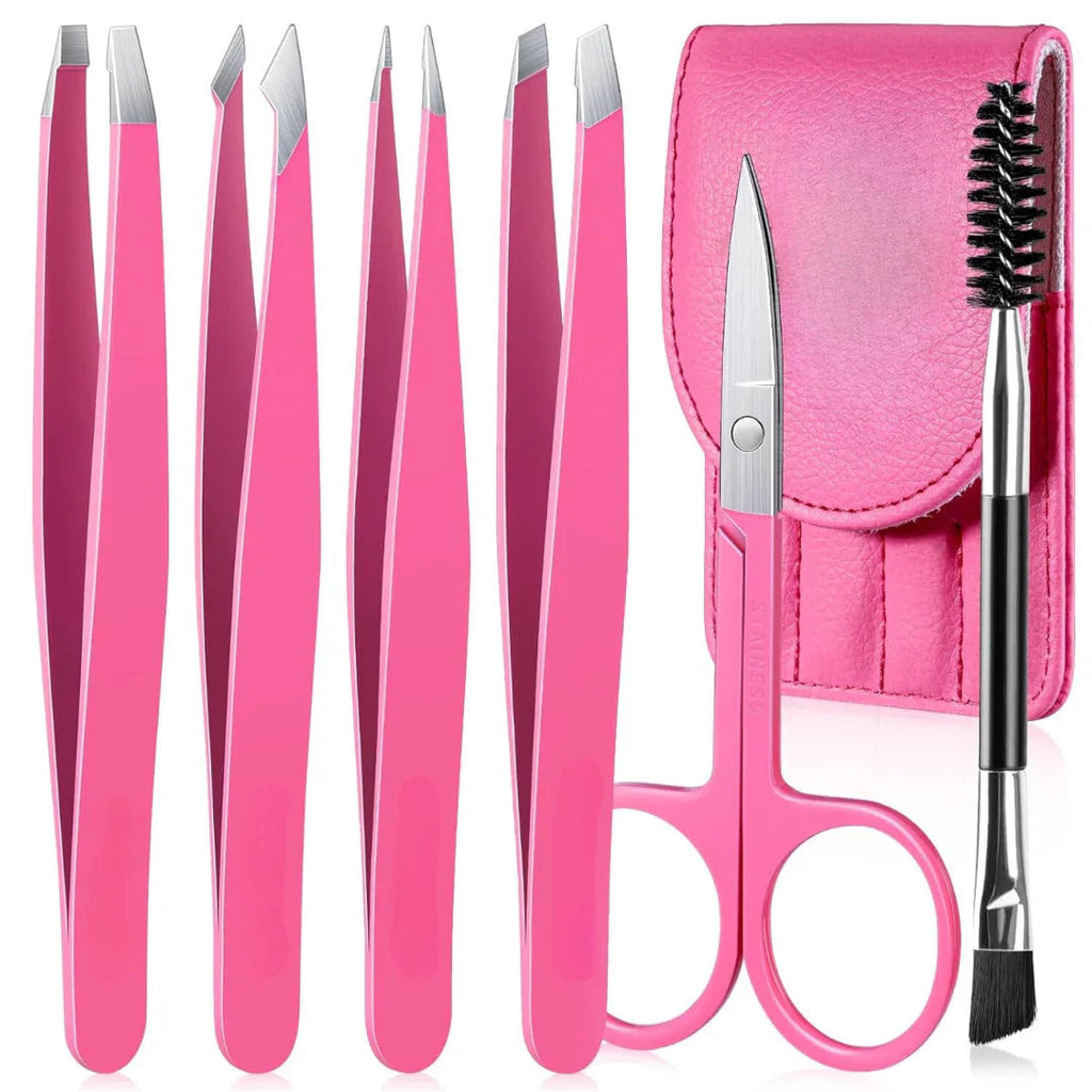 Precision Tweezers Set – 6-piece Eyebrow Kit with Travel Case