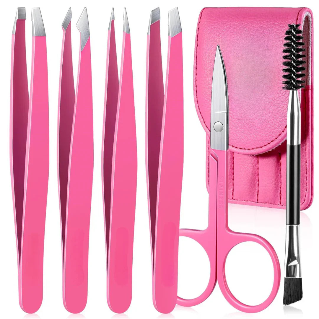 Precision Tweezers Set – 6-piece Eyebrow Kit with Travel Case