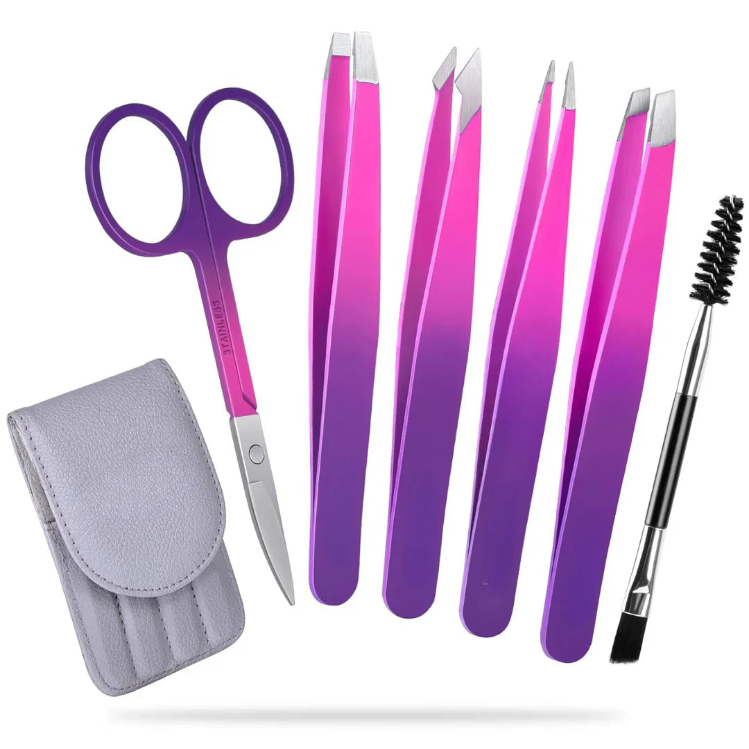 Precision Tweezers Set – 6-piece Eyebrow Kit with Travel Case