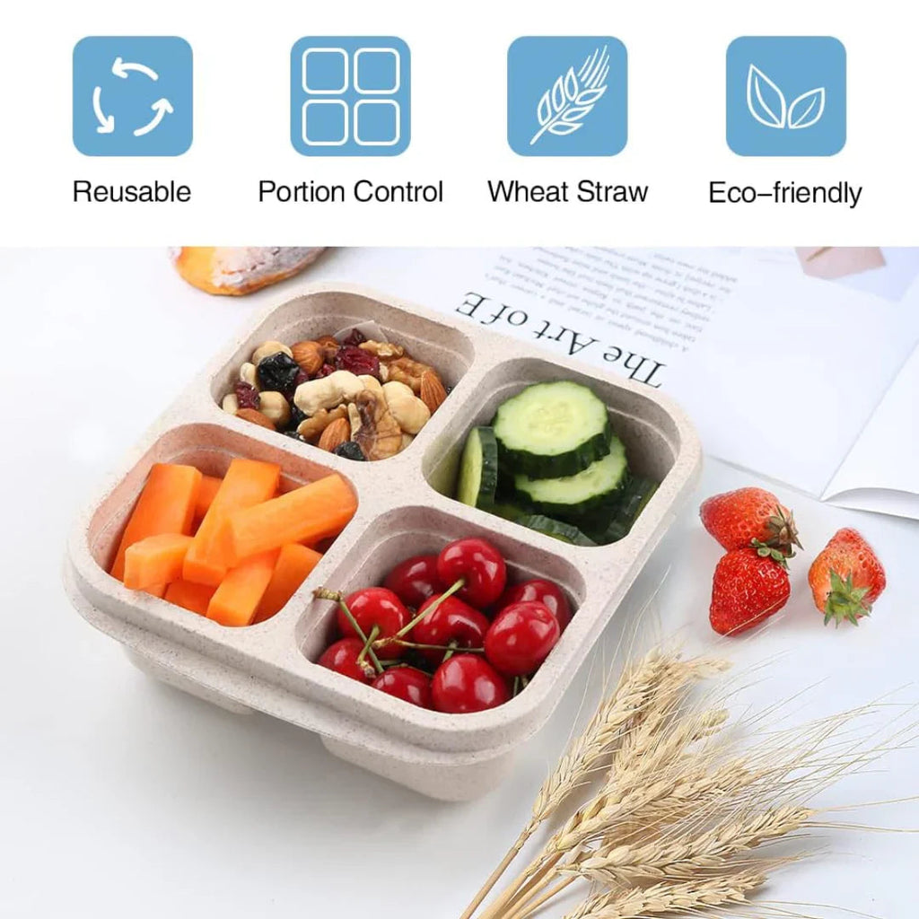 Bento-Style 4-Compartment Meal Prep Boxes in 4-Pack – Sustainable and Practical