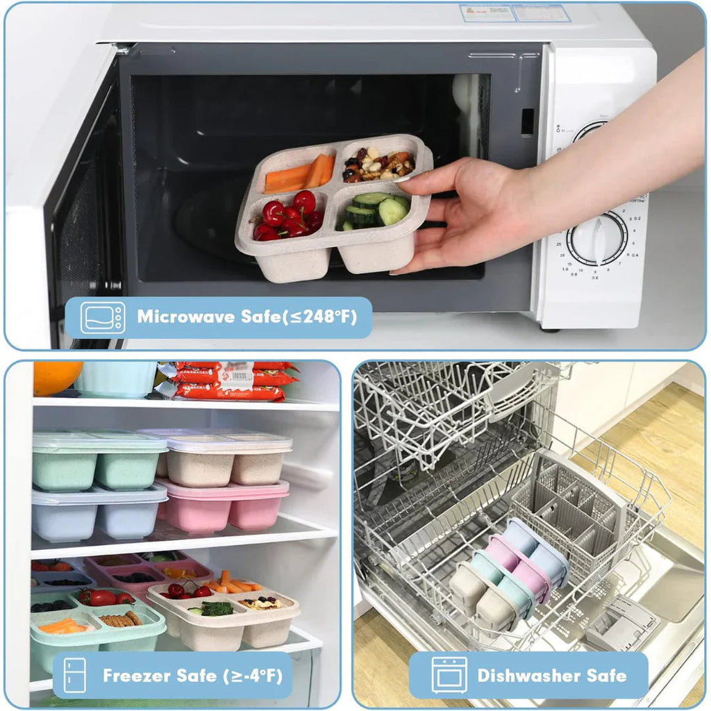 Bento-Style 4-Compartment Meal Prep Boxes in 4-Pack – Sustainable and Practical