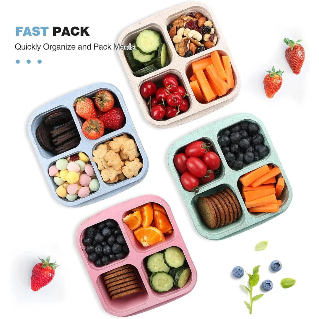 Bento-Style 4-Compartment Meal Prep Boxes in 4-Pack – Sustainable and Practical
