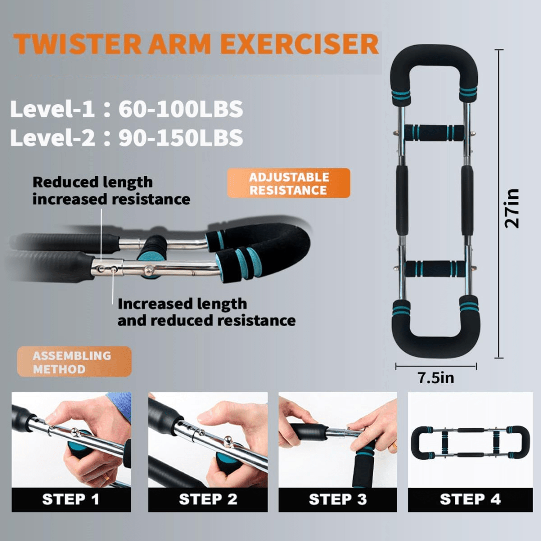 Adjustable training bar for targeted muscle training of arms & chest