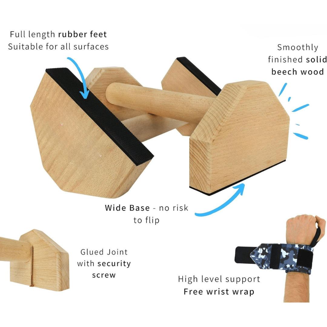 wooden push-up bars for stable calisthenics training