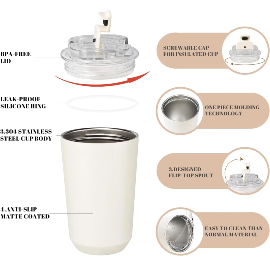 Milk White Insulating Travel Mug – Stainless Steel Thermos Bottle