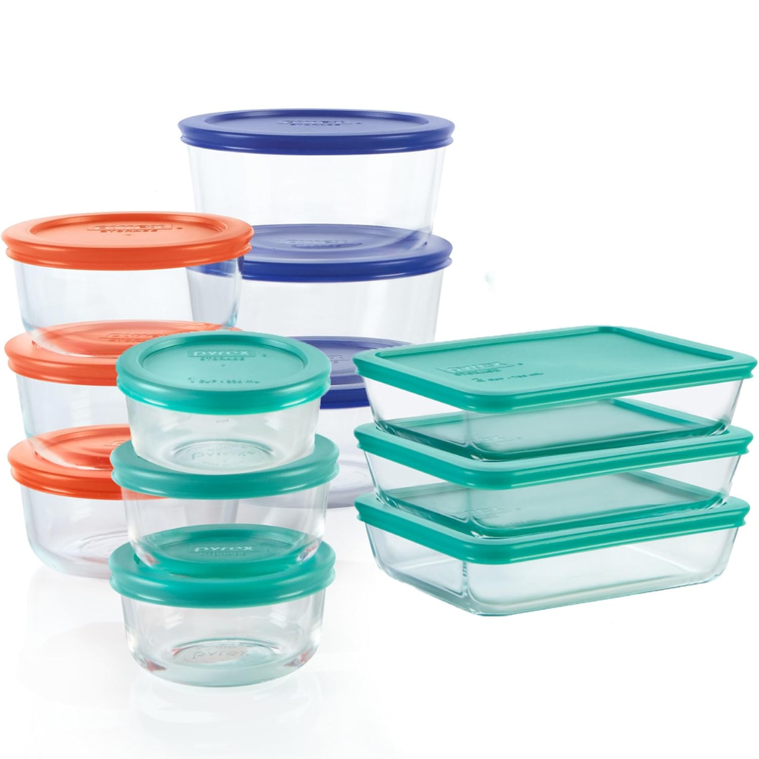 12-piece glass storage set with click lids for freshness & sustainable kitchen organization
