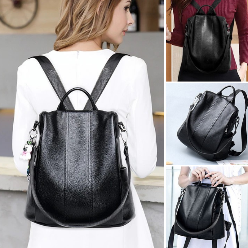 Theft-resistant leather backpack