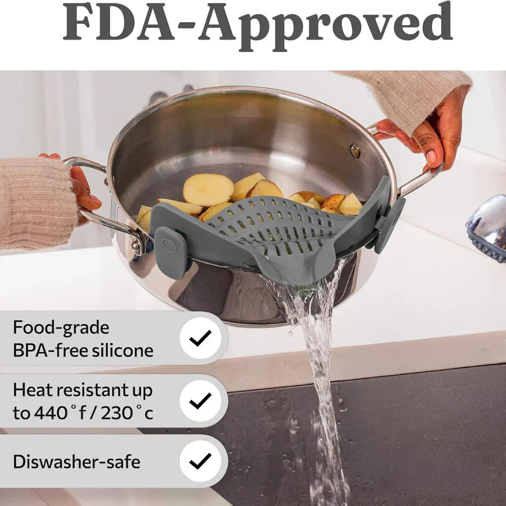 Silicone sieve with clip – Heat-resistant draining container for food