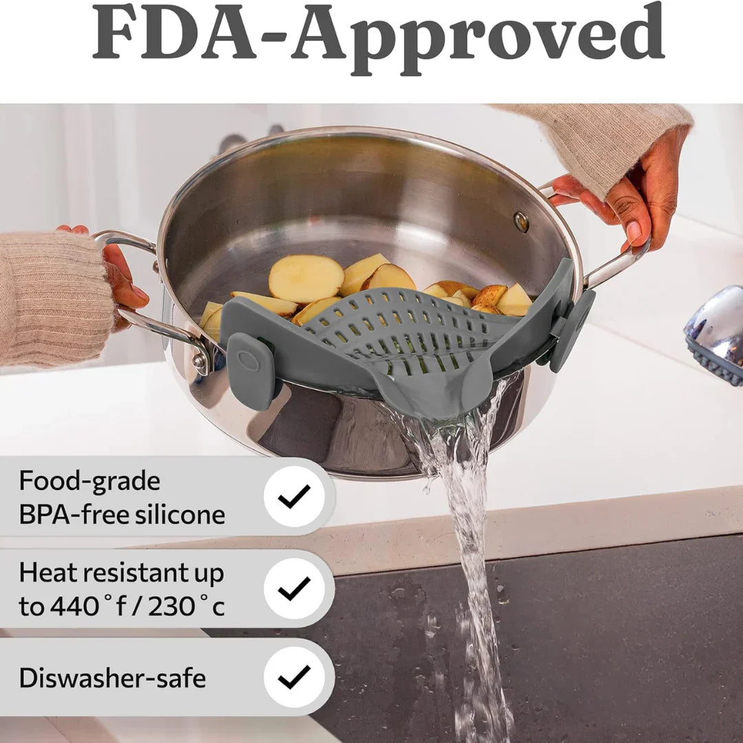 Silicone sieve with clip – Heat-resistant draining container for food