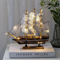Royaleva Nordic Wood Sailboat Sculpture - LED illuminated decorative piece, battery-operated
