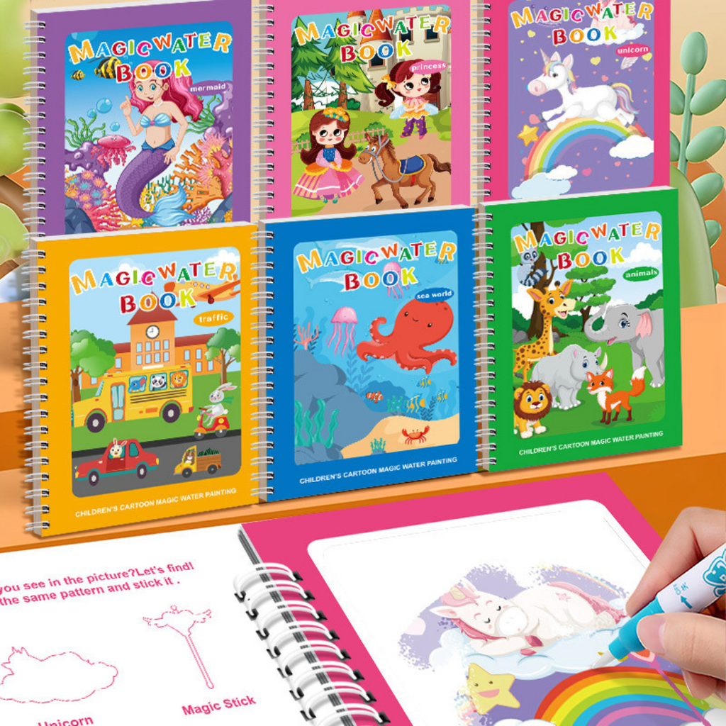 Magic Self Erasing Water Painting Book Set with Water Brush (Set of 6)