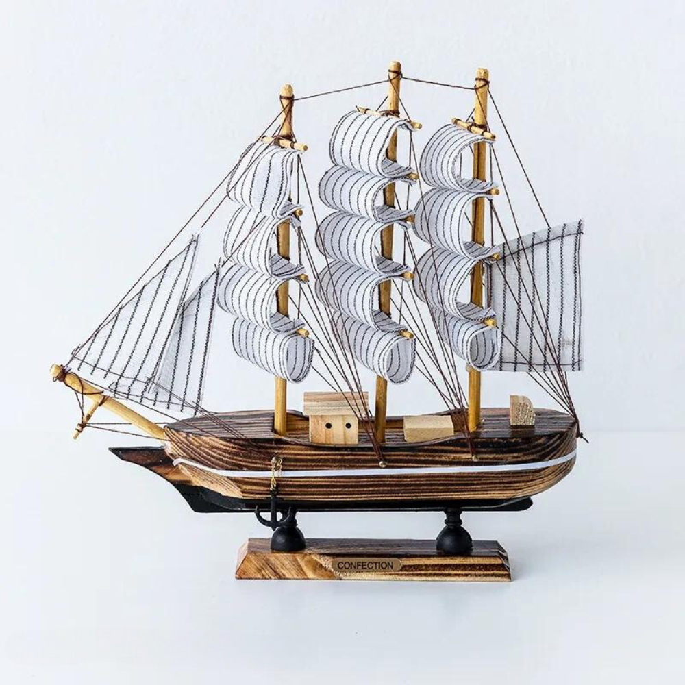 Royaleva Nordic Wood Sailboat Sculpture - LED illuminated decorative piece, battery-operated