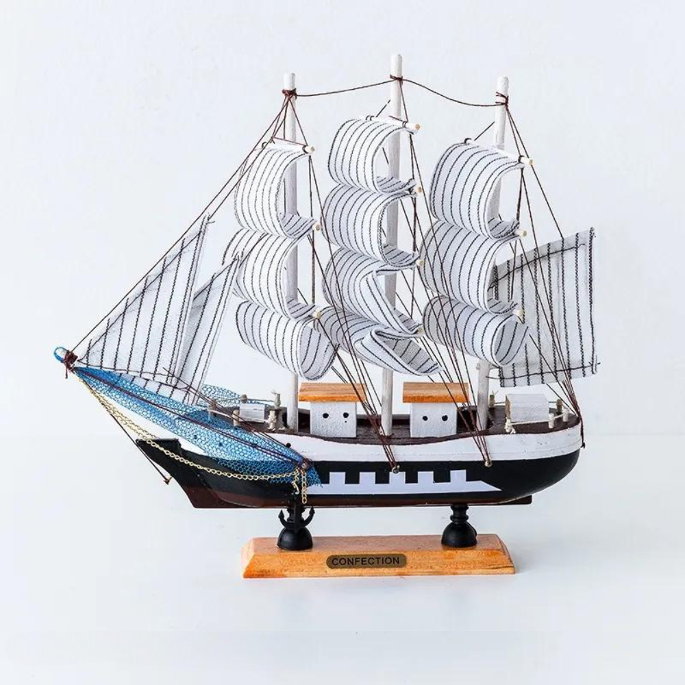 Royaleva Nordic Wood Sailboat Sculpture - LED illuminated decorative piece, battery-operated