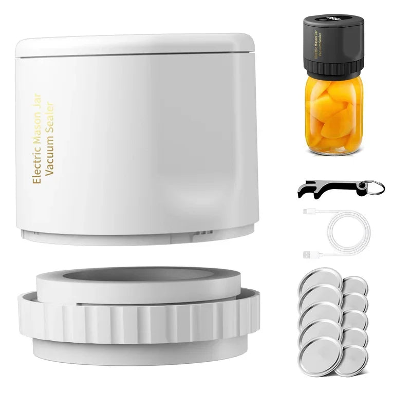 Cordless Mason Jar Vacuum Sealer Kit – Wide Mouth Food Preservation System with Airtight Electric Seal