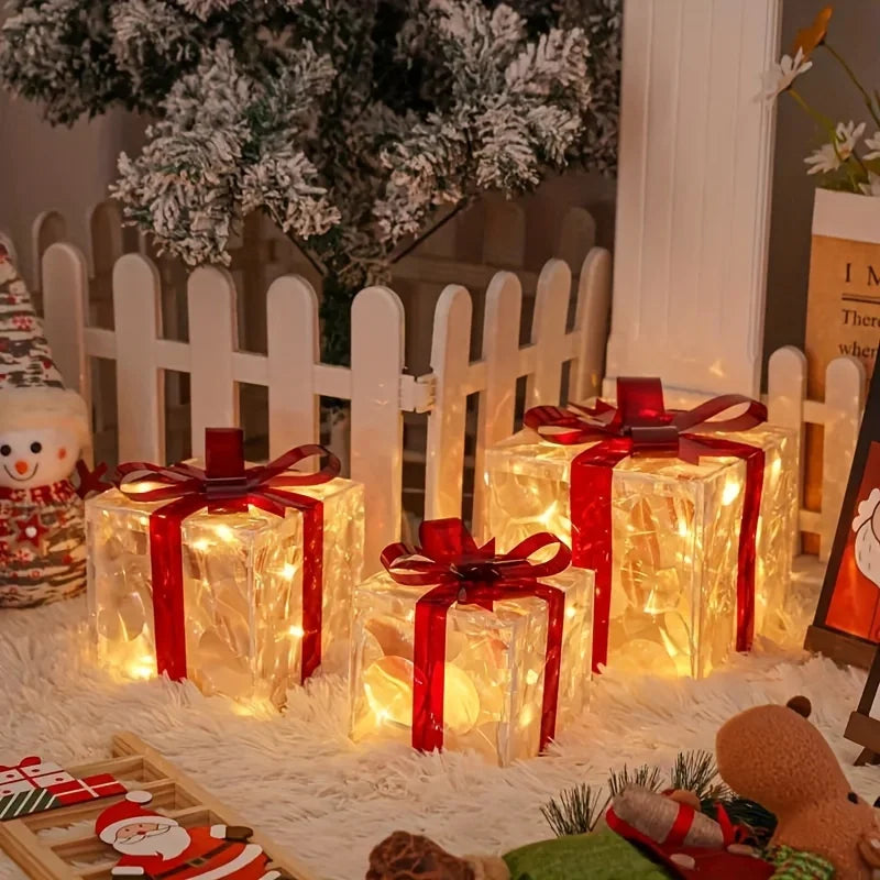 Set of 3 Illuminated LED Christmas Gift Boxes