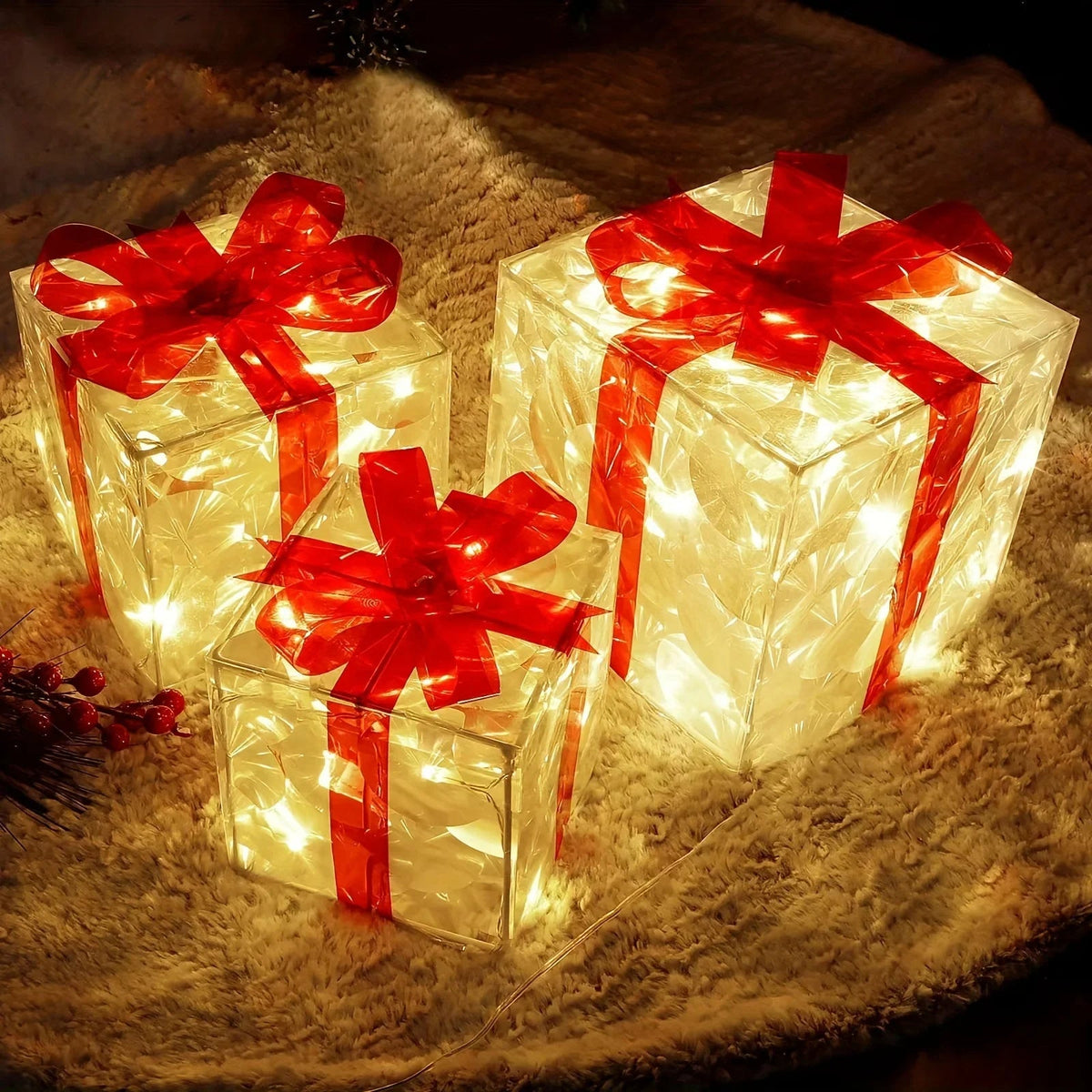Set of 3 Illuminated LED Christmas Gift Boxes