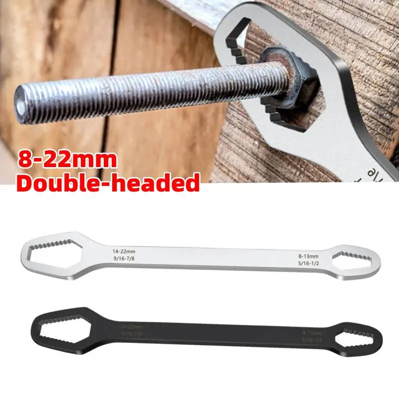 Adjustable Wrench with Double-Sided Self-Tightening Handle, Chrome Steel