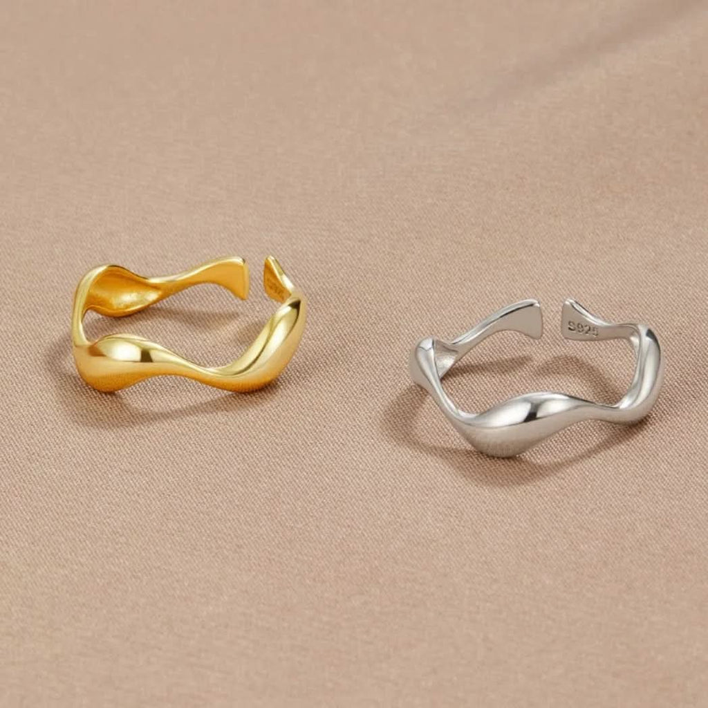 Adjustable Silver Ring with Ocean Design