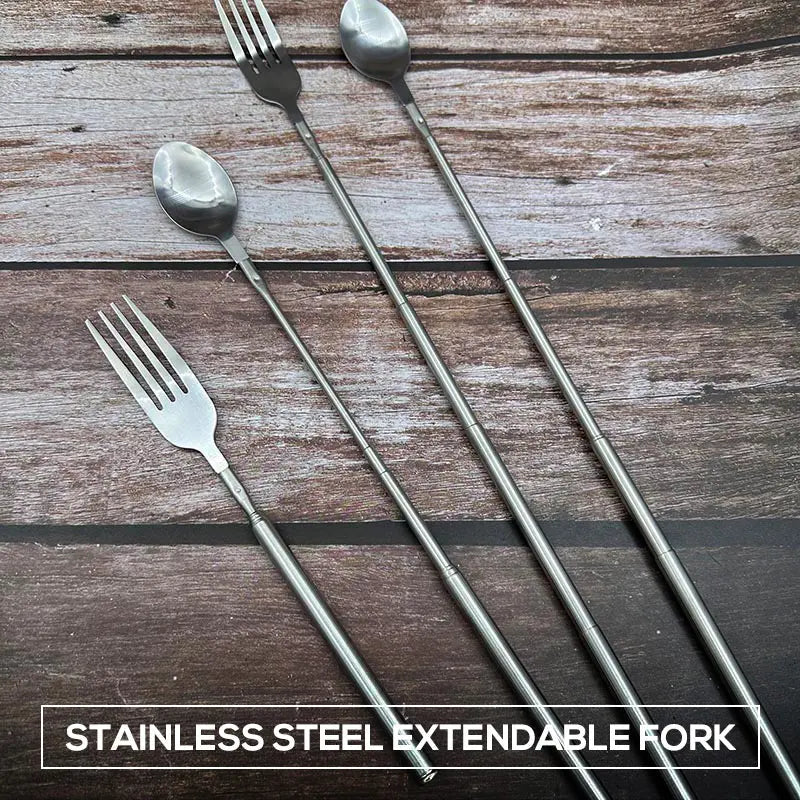 Adjustable Stainless Steel Cutlery Set with Extendable Fork and Spoon
