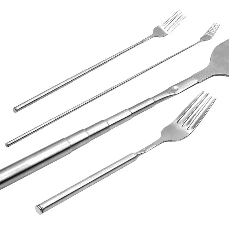 Adjustable Stainless Steel Cutlery Set with Extendable Fork and Spoon