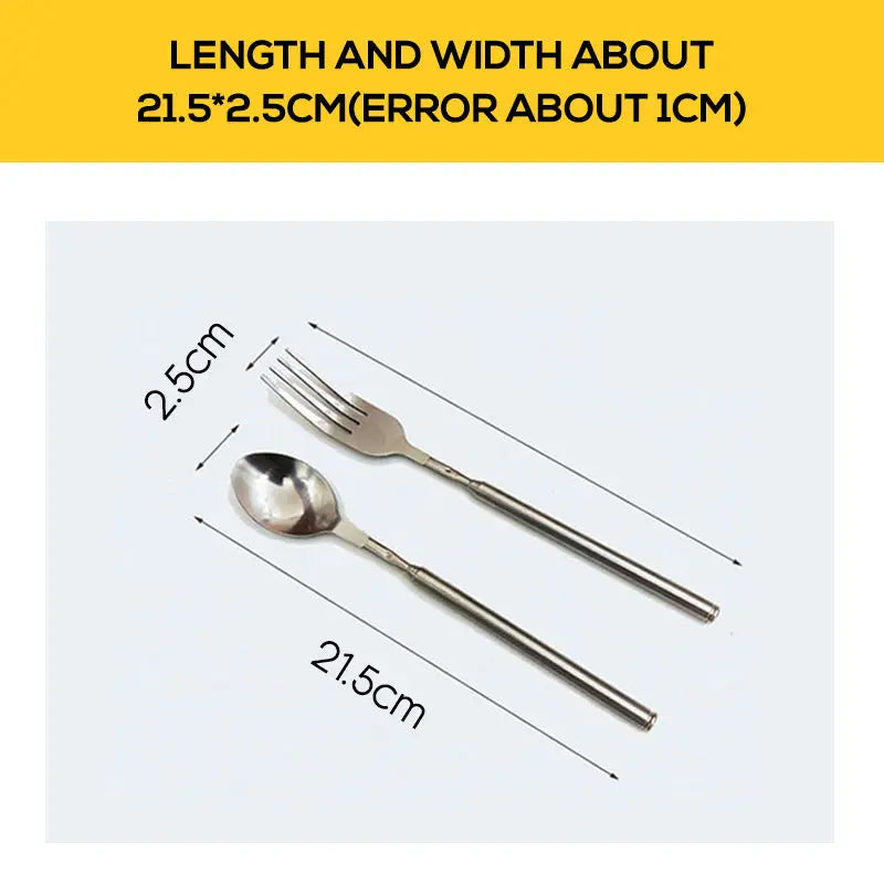 Adjustable Stainless Steel Cutlery Set with Extendable Fork and Spoon