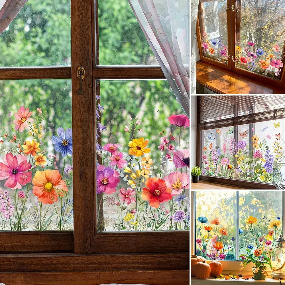 Window decoration with double-sided floral print