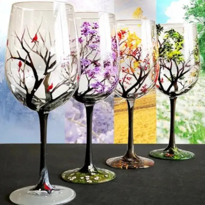 Four Seasons Tree - Wine Glass | Hand-painted Artistic Glasses