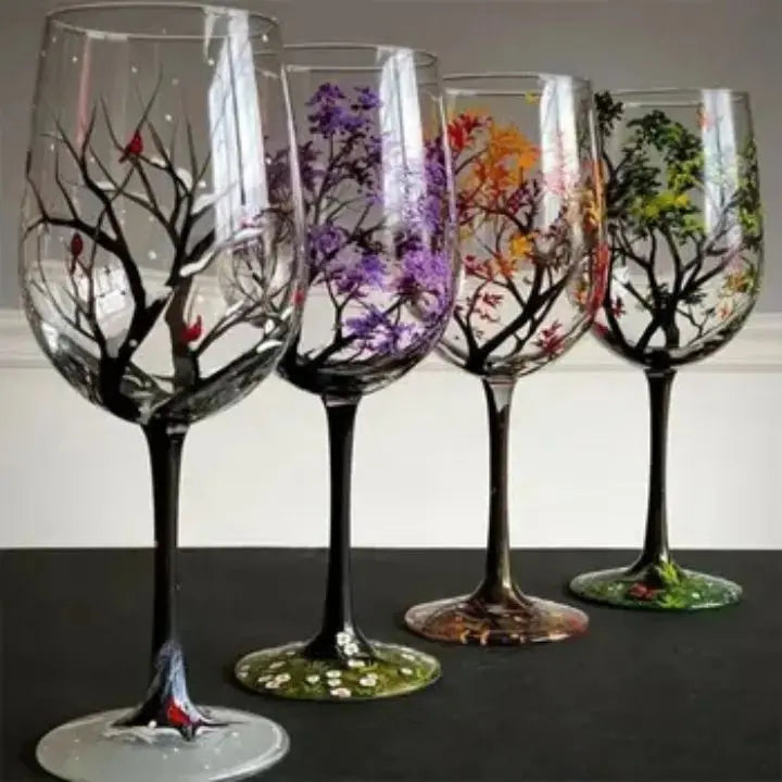 Four Seasons Tree - Wine Glass | Hand-painted Artistic Glasses