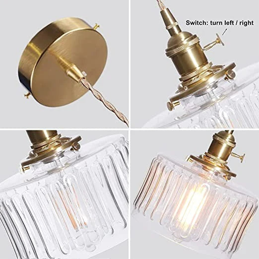 Adjustable Vintage Crystal Pendant Lamp Glass Cylinder