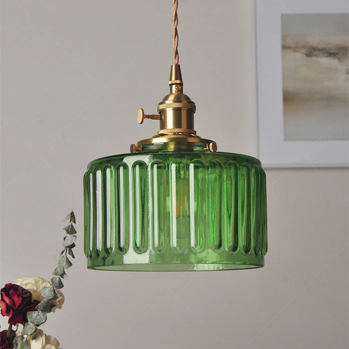 Adjustable Vintage Crystal Pendant Lamp Glass Cylinder