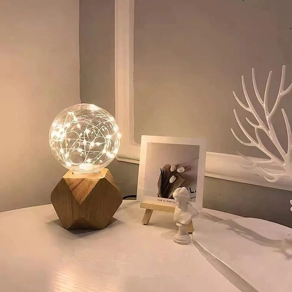 Retro Wooden Table Lamp with Light Ball – Decorative Lighting for Home