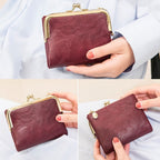 Leather Wallet with Vintage Kiss Lock Closure