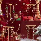 Lunarelle Vintage Kerstboom Oorbellen – Groen & Goud, Lichtgewicht en Feestelijk met Elegante Strik