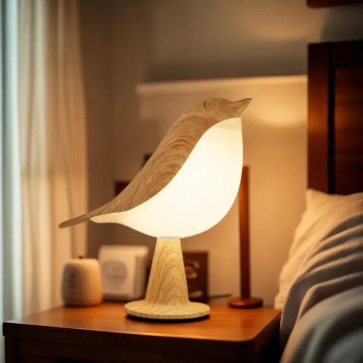 Bird Table Lamp made of Wood - dimmable, with Touch & Aroma Diffuser