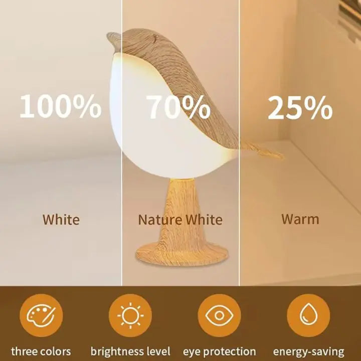 Bird Table Lamp made of Wood - dimmable, with Touch & Aroma Diffuser