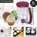 Dough dispenser with measuring scale and spout for muffins and cakes