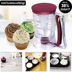 Dough dispenser with measuring scale and spout for muffins and cakes