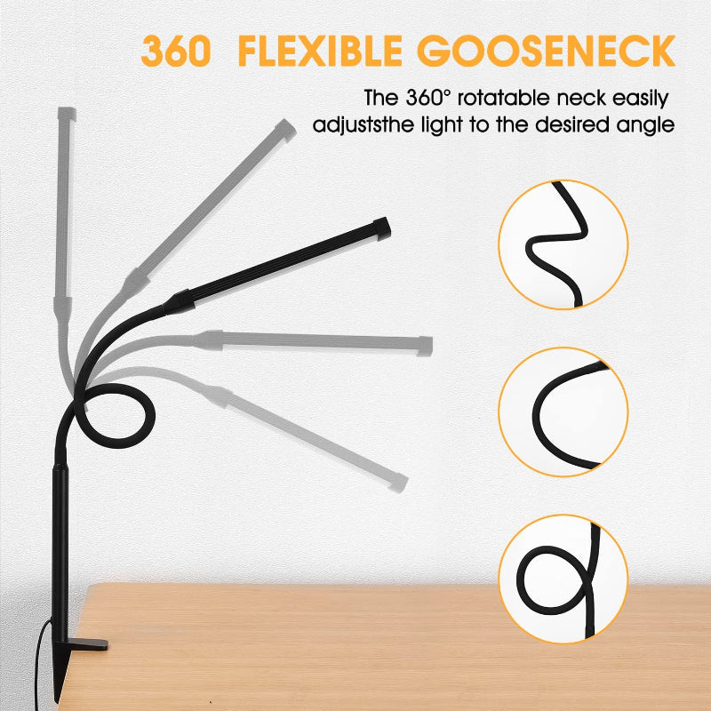 LED Desk Lamp with Lamp, eye-friendly Clip-On Lights for the Home Office, 3 Modes 10 Brightness Levels, long flexible Gooseneck, Metal, Swing Arm Architect Task Desk Lamps with USB Adapter, White