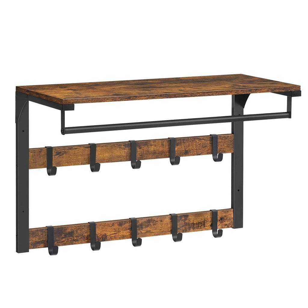 3-in-1 wall coat rack with shelf, hooks, and clothes rail