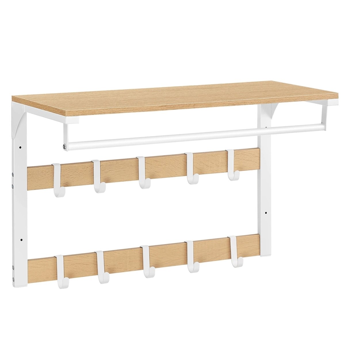 3-in-1 wall coat rack with shelf, hooks, and clothes rail