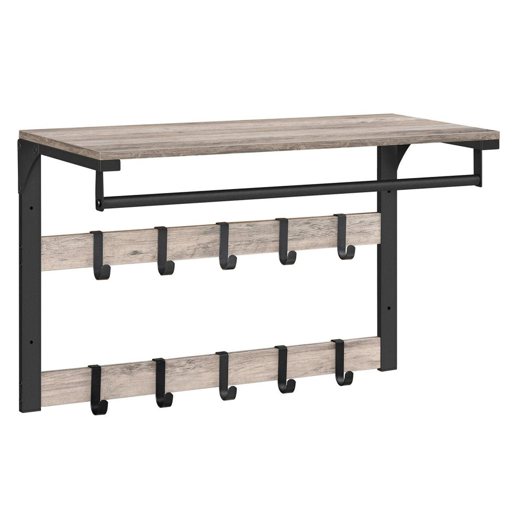 3-in-1 wall coat rack with shelf, hooks, and clothes rail