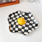Wavy Edge Checkerboard Tray - Black, Green