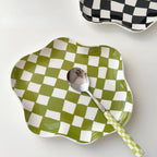 Wavy Edge Checkerboard Tray - Black, Green