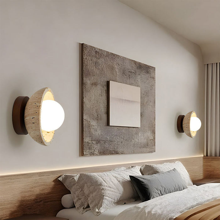 Boho Travertine Natural Stone LED Wall Lamp