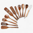 11-piece kitchen utensil set made of heat-resistant wood
